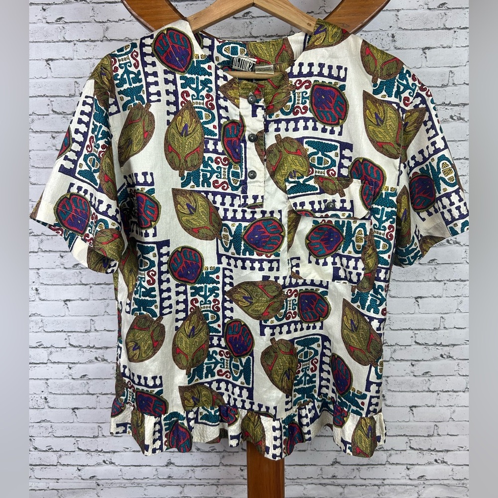 Leslie Fay | Vintage Colorful Patterned Women's Short Sleeve Top size 6
